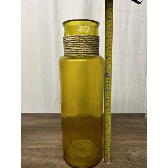 SAN MIGUEL‎ BY VIDRIOS Yellow 18" Floor Vase Bottle RECYCLED GLASS Made in Spain